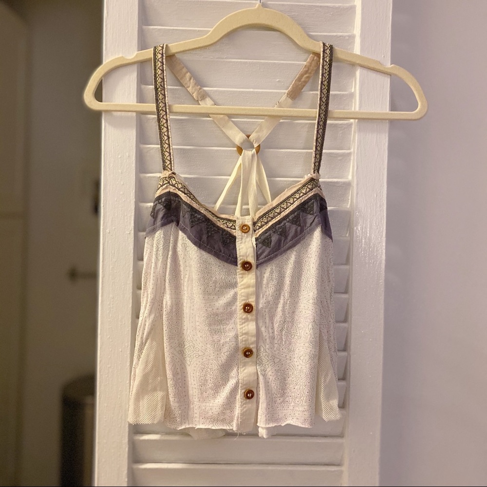 Free People Boho Button-Down Cami | Size XS | White & Lavender